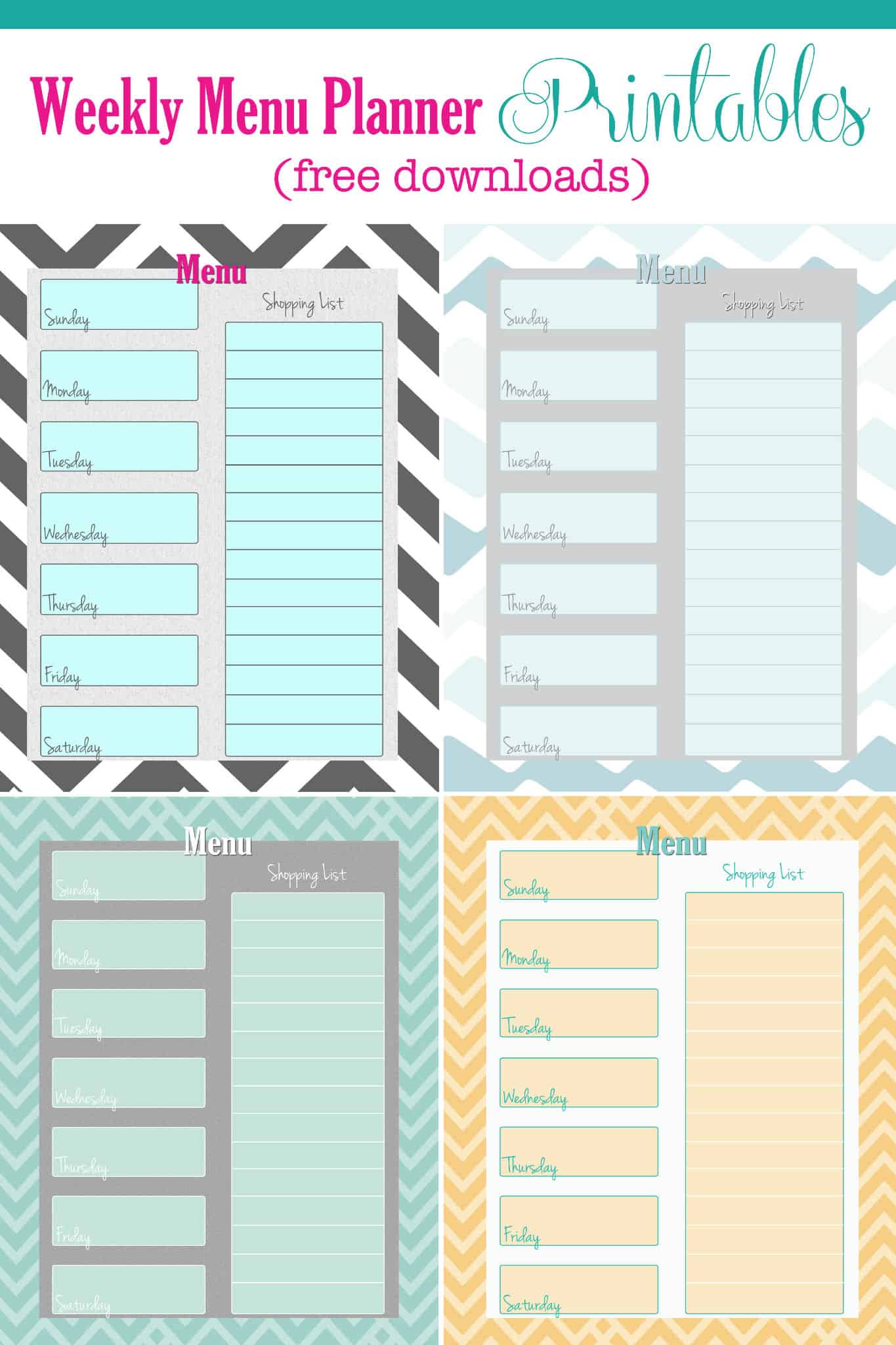 FREE Weekly Menu Planner Printable 4 Colors Cupcake Diaries free-weekly-menu-planner-printable-4-colors-cupcake-diaries