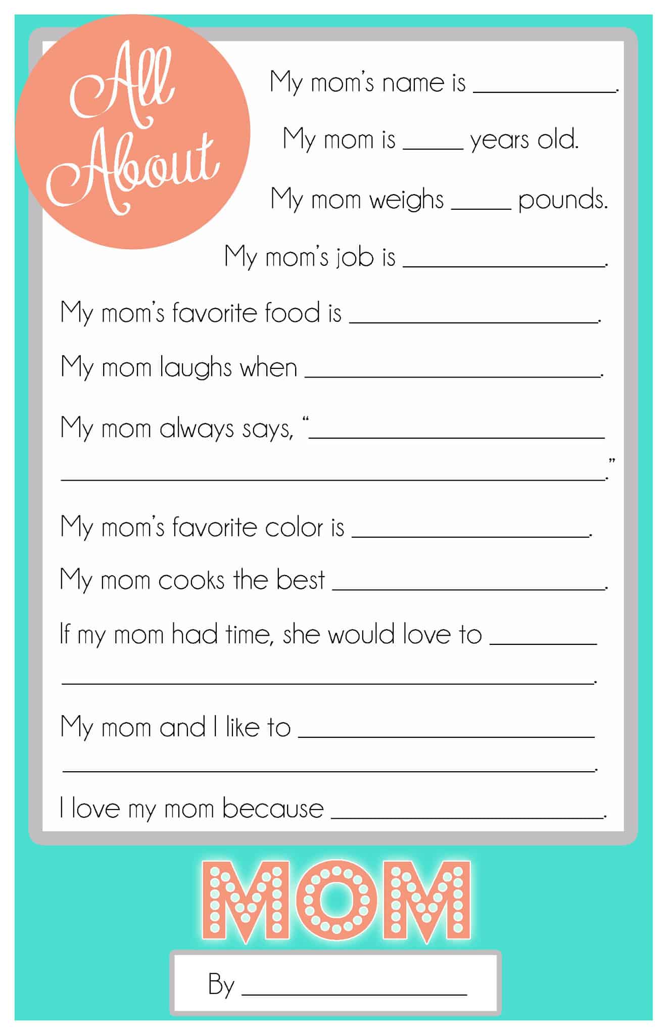 Mother's Day Questionnaire {A FREE Printable for the Kids!} Cupcake