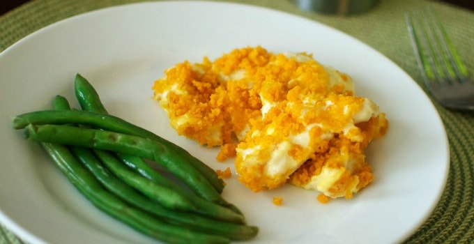 easy-chicken-casserole-with-goldfish-cracker-topping-header