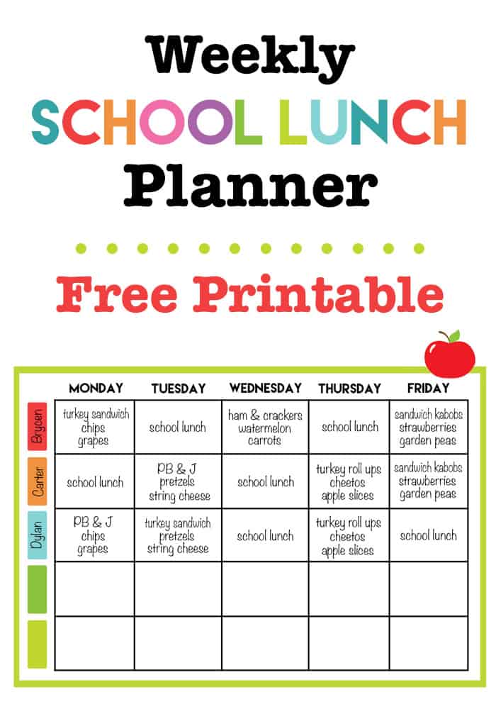 Printable Lunch Menu