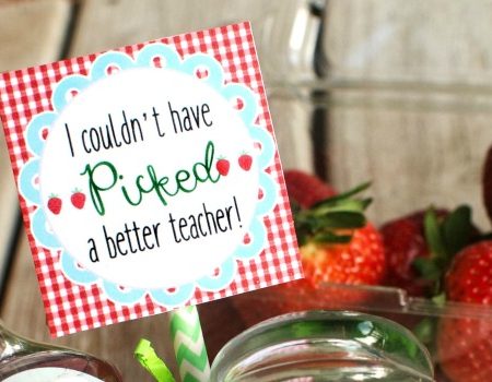 Strawberry Teacher Gift - Give your child's teacher the gift of strawberries! A bowl of strawberry-scented products is a fun way to thank your child's teacher at the end of the school year.