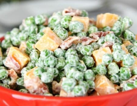Green Pea Salad - Every picnic and BBQ needs a good side dish! Green Pea Salad is easy and the perfect chilled side dish for just about any meal.