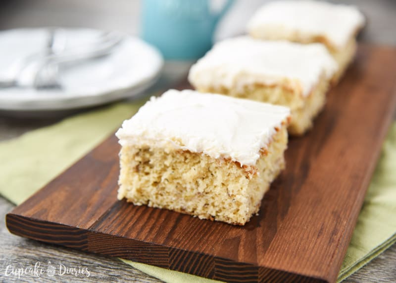 If you like banana bread, you're going to love these Banana Bars! They're perfectly cakey and topped with a decadent cream cheese frosting.