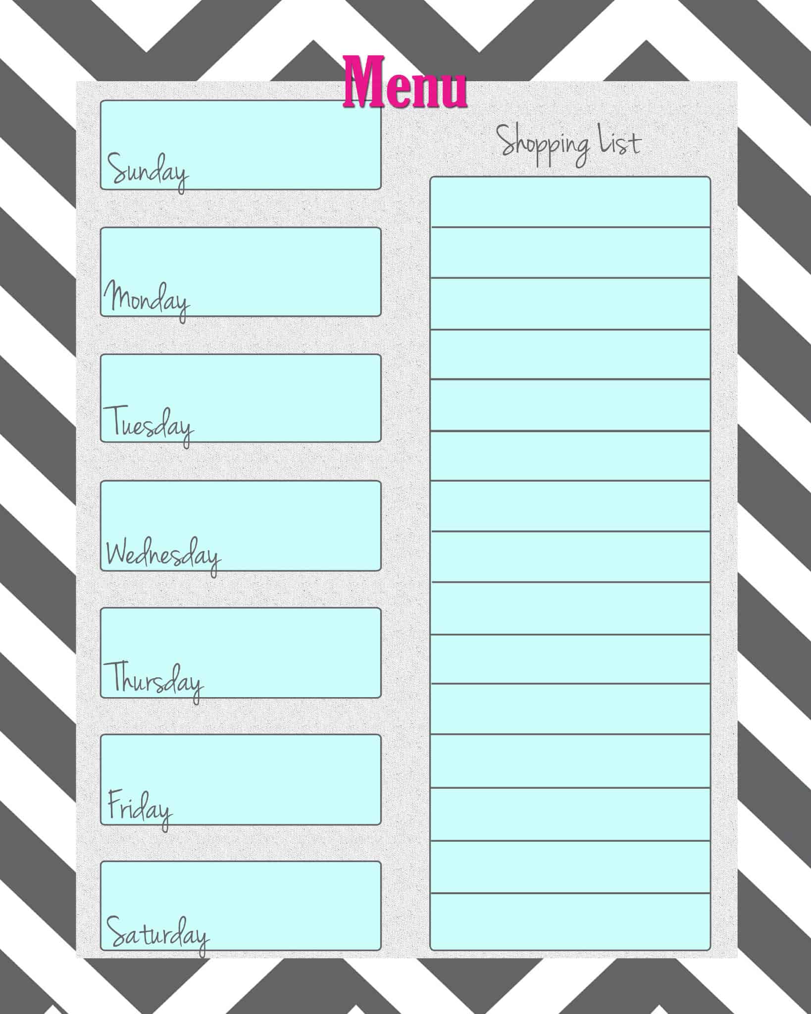 FREE Weekly Menu Planner Printable 4 Colors Cupcake Diaries