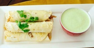 Sweet Pork Taquitos Grande with Copycat Cafe Rio Creamy Tomatillo Dressing