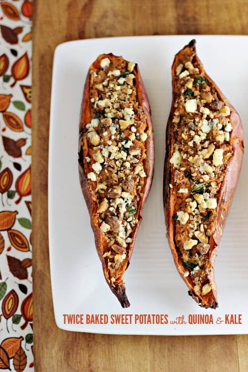 Twice Baked Sweet Potatoes with Quinoa and Kale