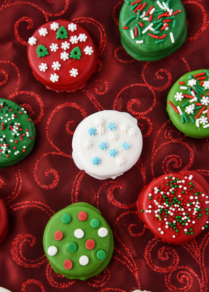 Festive, bright, and delicious Oreo cookies dipped for the holidays!