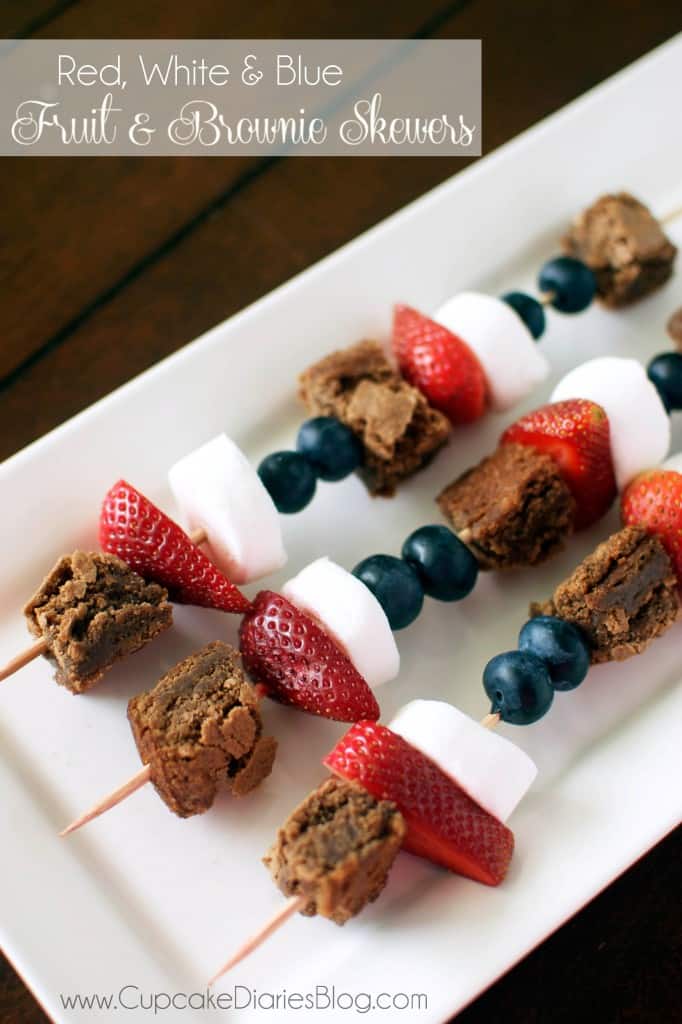 Red, White and Blue Fruit and Brownie Skewers