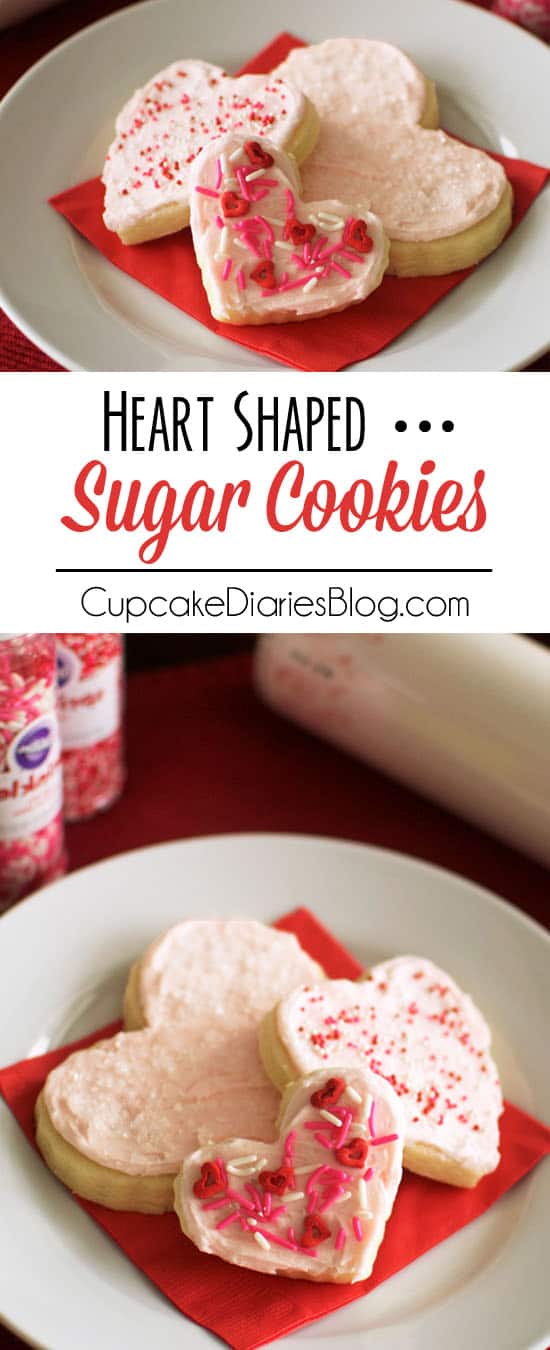 Heart Sugar Cookies - Soft and sweet sugar cookies with a creamy buttercream frosting. These are the perfect sugar cookies!