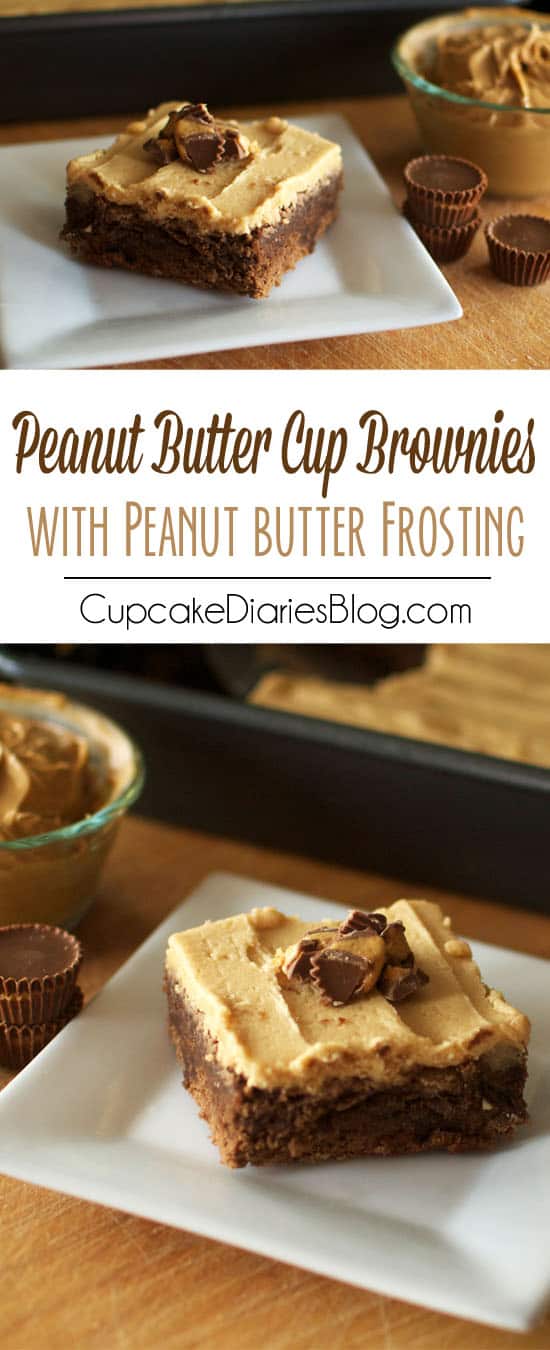 Peanut Butter Cup Brownies with Peanut Butter Frosting - Perfectly moist and chewy chocolate brownies with chunks of peanut butter cups inside, topped with a smooth and creamy peanut butter frosting. Amazing!!
