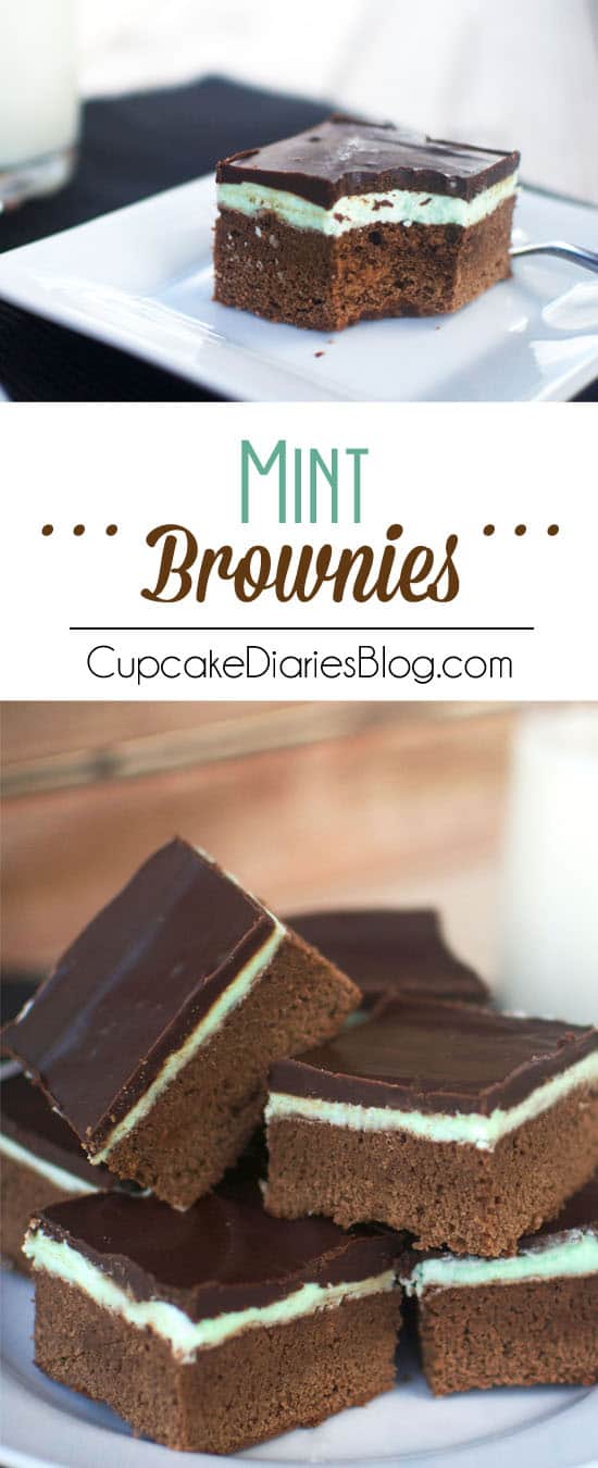 Mint Brownies - Rich, chewy, chocolatey brownies layered with creamy mint frosting and a crunchy chocolate topping. These brownies are heaven!
