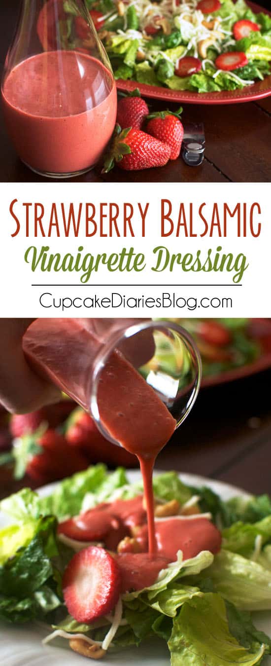 Strawberry Balsamic Vinaigrette Dressing - This creamy salad dressing tastes like it came from a restaurant! Perfect for a dinner party or summer salad.
