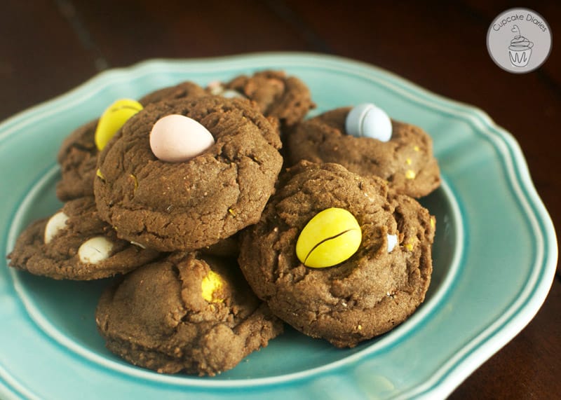 Chocolate Mini Cadbury Egg Cookies - Chewy, chocolatey cookies filled with crunchy mini cadbury egg candies. A perfect treat for springtime and Easter!