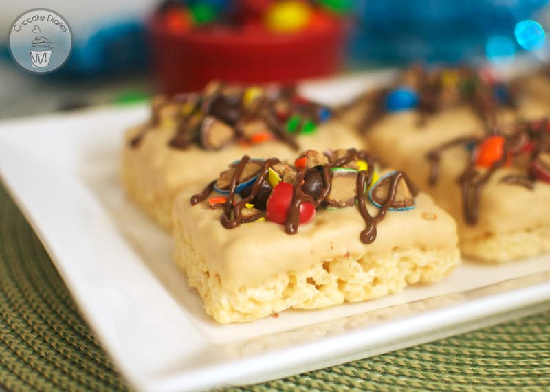Ultimate M&M's Peanut Butter Krispies Treats - A peanut butter and chocolate explosion combined with chewy and marshmallowy Rice Krispies Treats. They're soooo good!