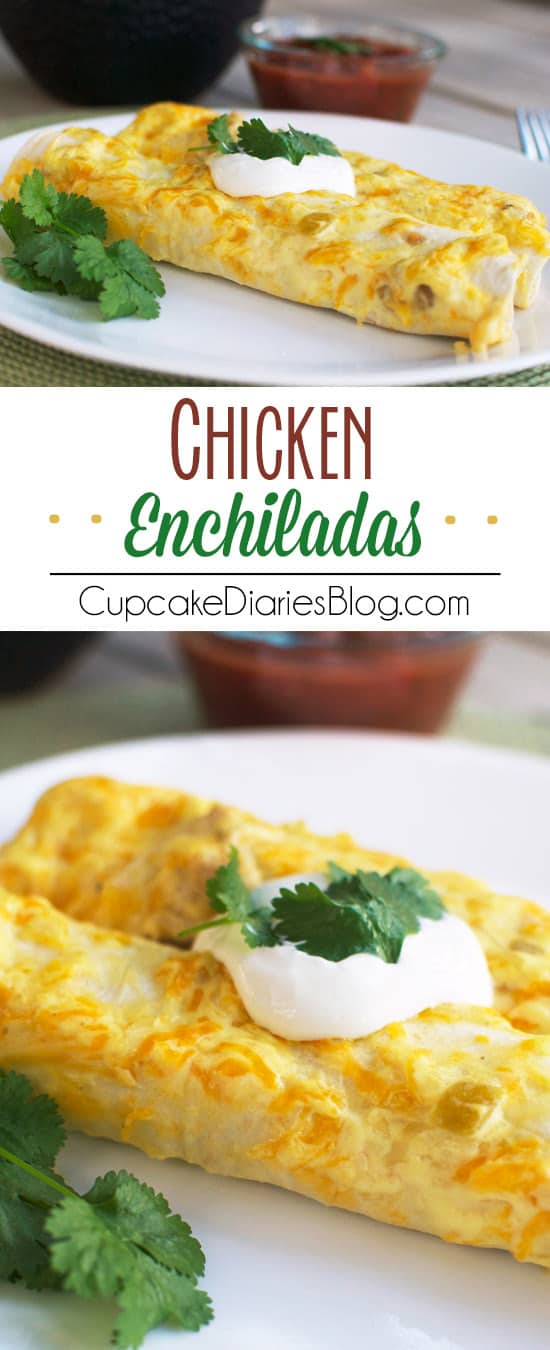 Chicken Enchiladas - Cheesy enchiladas filled with tender chicken and a creamy sauce. These are a family favorite!