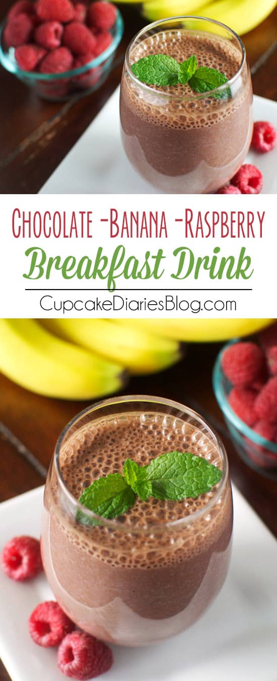 Chocolate-Raspberry-Banana Breakfast Drink - A creamy, low cal breakfast drink full of rich chocolate flavor with bursts of raspberry and banana. An easy and convenient breakfast drink to satisfy morning hunger! #50YearsofBreakfast #ad
