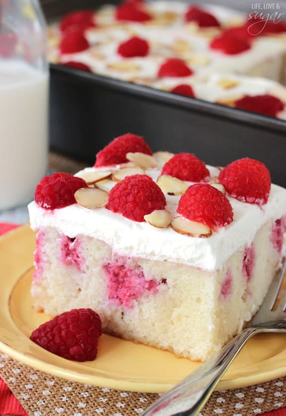 Raspberry Almond Poke Cake