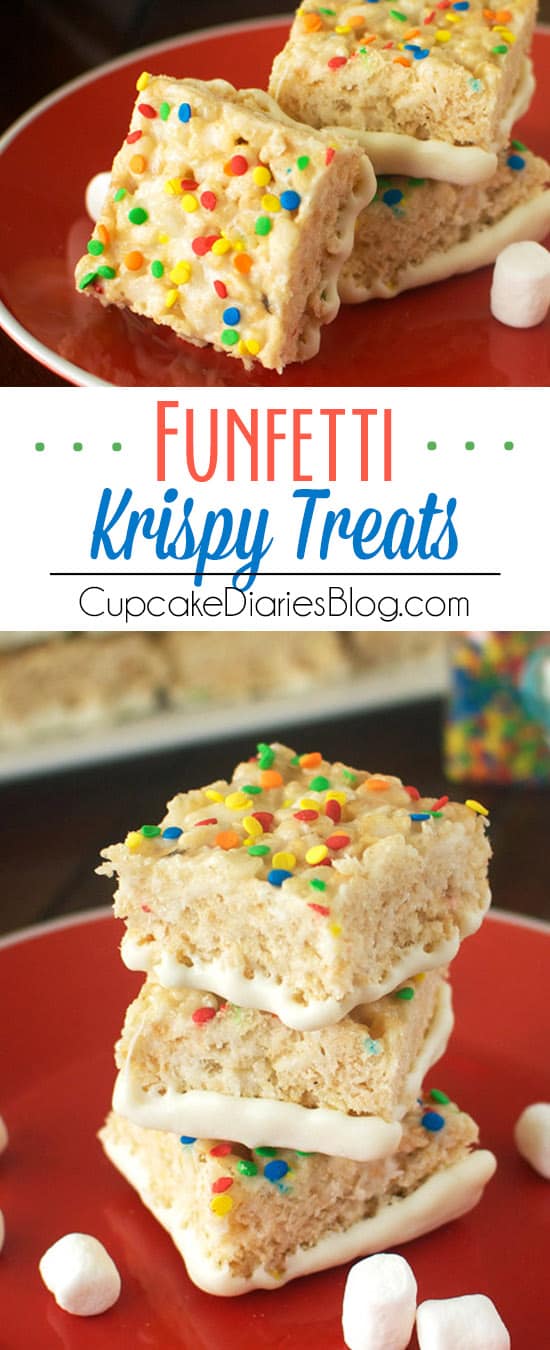 Funfetti Krispy Treats - A perfectly chewy treat full of funfetti flavor! A perfect dessert option for a birthday party.
