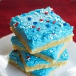 Your Fourth of July dessert table needs these Patriotic Sugar Cookie Bars! This is a perfectly chewy cookie bar that you will want to make all year long.