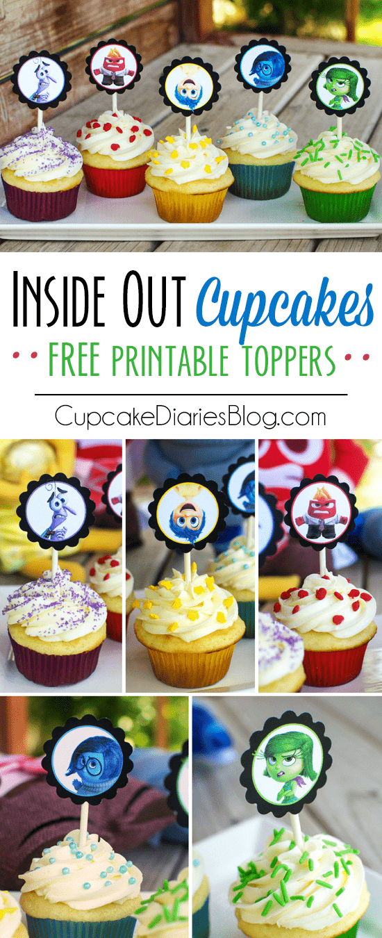 Inside Out Cupcakes - These cupcakes are perfect for an Inside Out birthday party or for talking about emotions with the kids. Download printable toppers for FREE! #InsideOutEmotions #ad