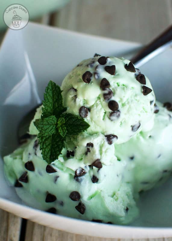 No Churn Mint Chocolate Chip Ice Cream - Cupcake Diaries