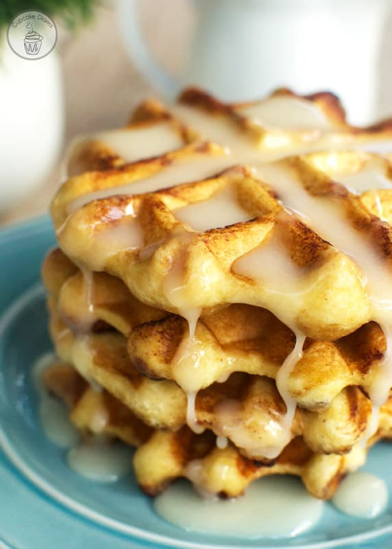 Easy Cinnamon Roll Waffles - You're going to love how easy it is to make these waffles! A fun twist on an ooey gooey cinnamon roll.