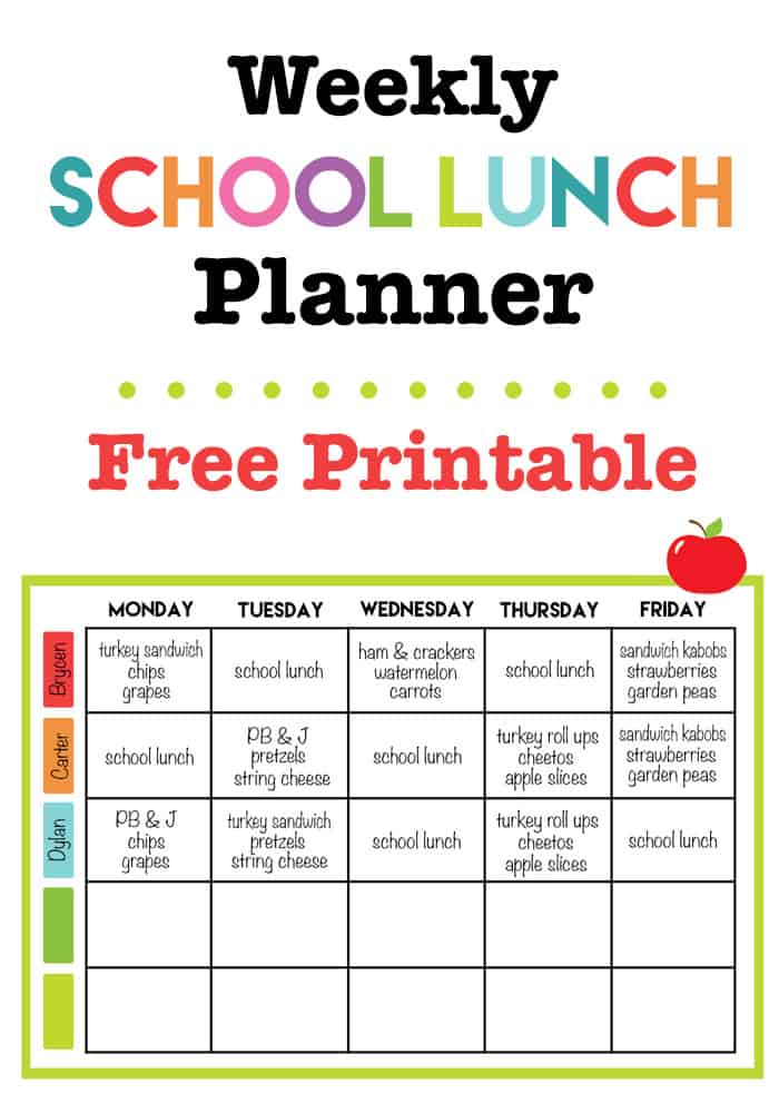 Keep the kids' weekly school lunch menu organized with this free printable!