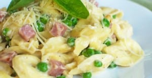 Tortellini Alfredo with Ham and Peas