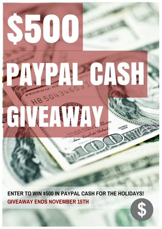 $500 PayPal Cash Giveaway for the Holidays - Ends 11/15/2015