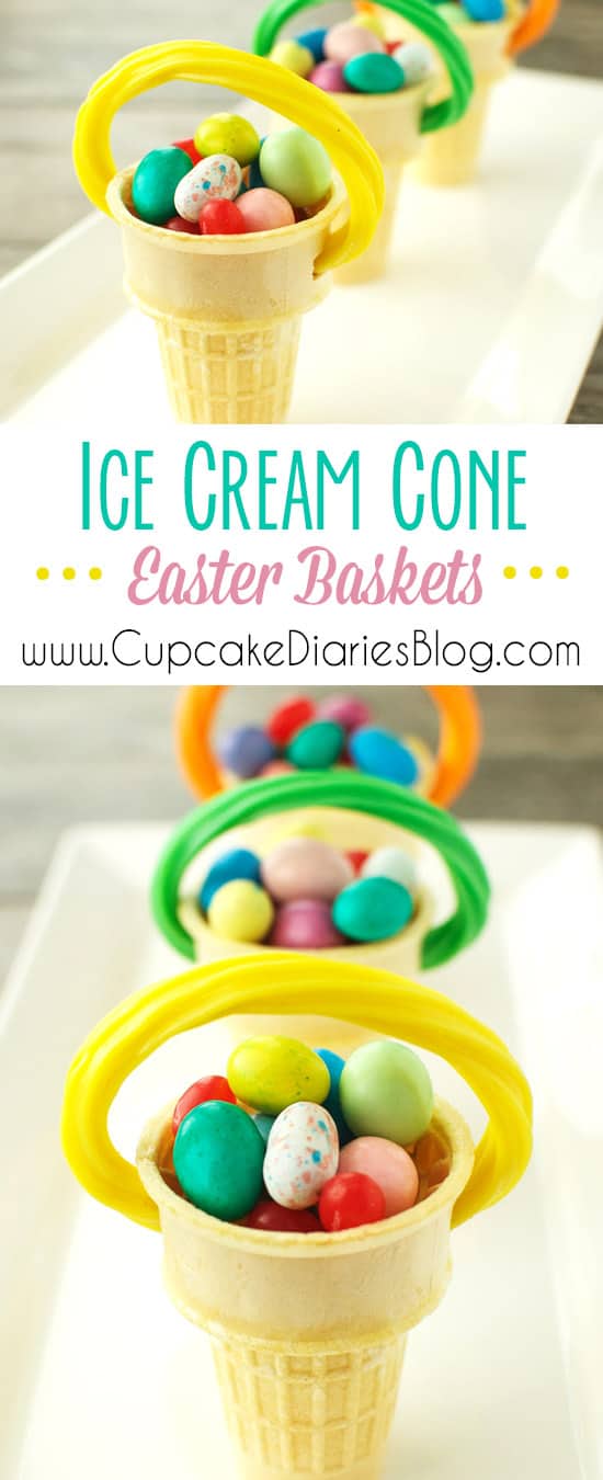 Ice Cream Cone Easter Baskets are the perfect treat for an Easter party or as Easter dinner place settings!