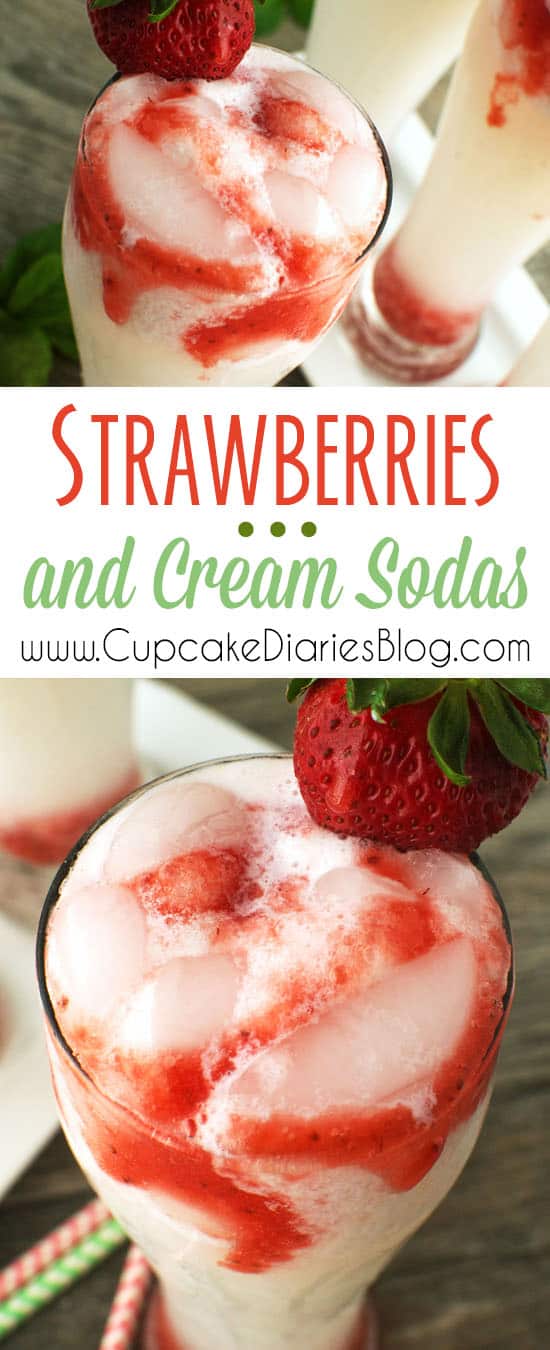 Strawberries and Cream Sodas - A creamy soda is swirled with sweet strawberry syrup and served over ice. This is the perfect drink for summer!