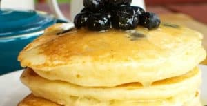 Blueberry Pancakes with Warm Buttermilk Syrup