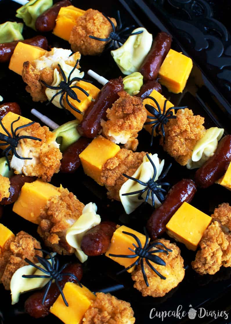 Halloween Chicken and Pasta Skewers