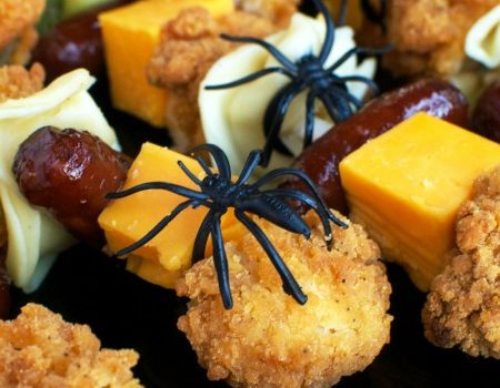 Halloween Chicken and Pasta Skewers