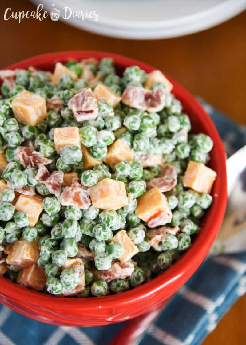Green Pea Salad - Every picnic and BBQ needs a good side dish! Green Pea Salad is easy and the perfect chilled side dish for just about any meal.