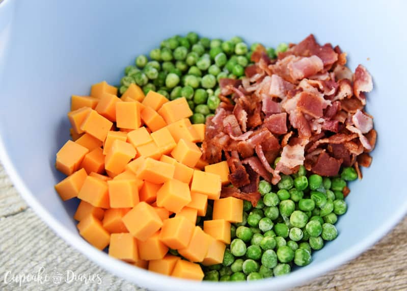 Green Pea Salad - Every picnic and BBQ needs a good side dish! Green Pea Salad is easy and the perfect chilled side dish for just about any meal.