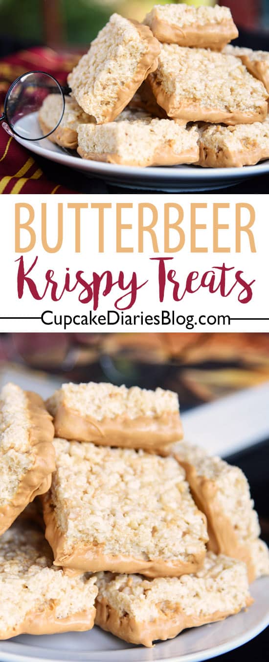 This is the treat for Harry Potter fans! Butterbeer Krispy Treats are so chewy and full of that butterbeer flavor. Perfect for a Harry Potter party!
