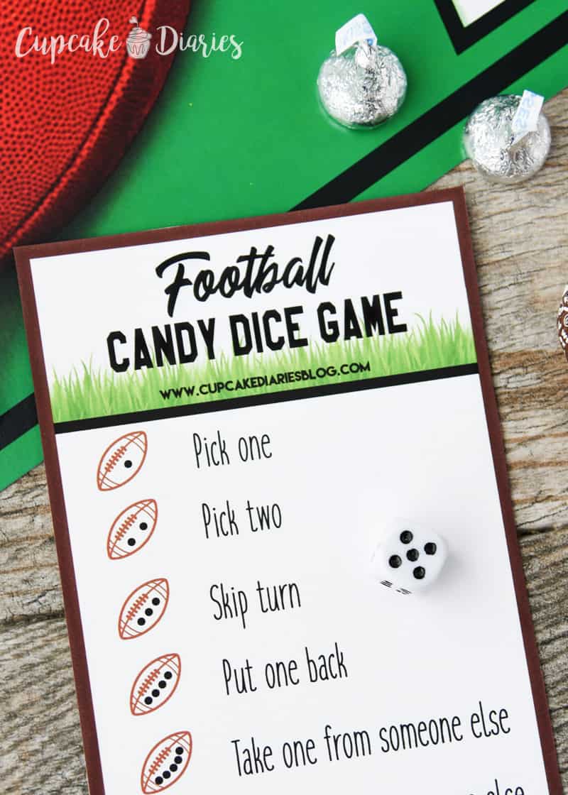 Football Candy Dice Game - The kids are going to love playing this Football Candy Dice Game during the Super Bowl or at a football themed birthday party!