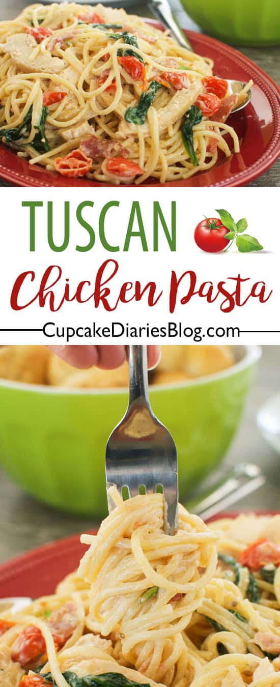 Bring the flavors of the Italian countryside to your kitchen with Tuscan Chicken Pasta! It's so delicious and tastes like it came from a restaurant.