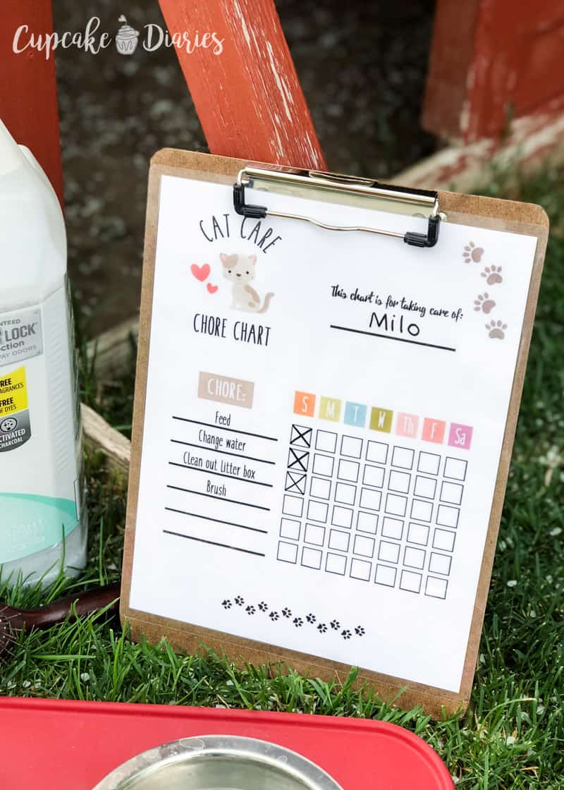 Help the kids have fun taking care of their favorite feline with this printable Cat Care Chore Chart!
