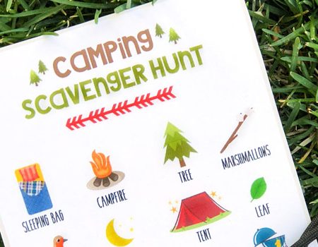Whether you're out in the woods or having a campout in the backyard, a camping scavenger hunt is the perfect activity for the kids!