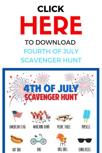 A Fourth of July scavenger hunt is so fun for the kids to do at a family barbecue or while waiting for the fireworks to start!