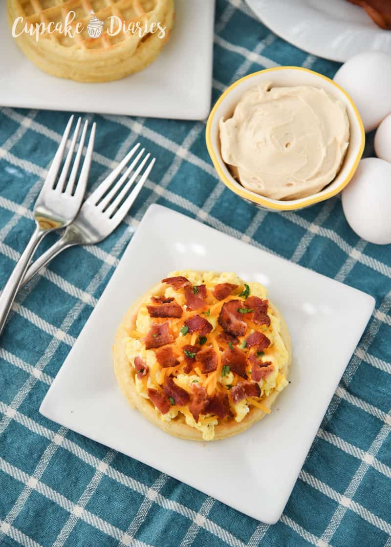 A perfect breakfast idea to start the day is Waffle Breakfast Pizzas with Maple Butter! So easy and so good!