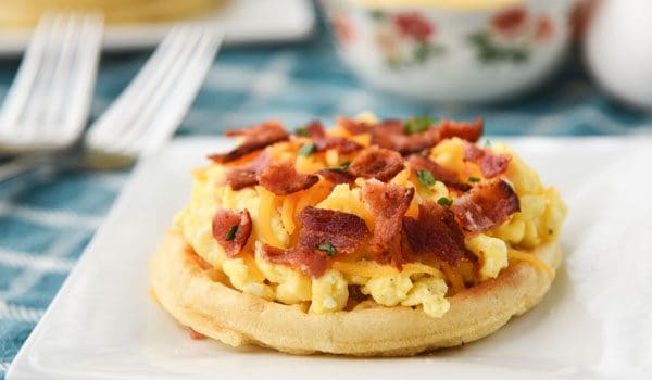 Waffe Breakfast Pizzas with Maple Butter - Layers of tasty breakfast favorites, including a sweet maple butter!
