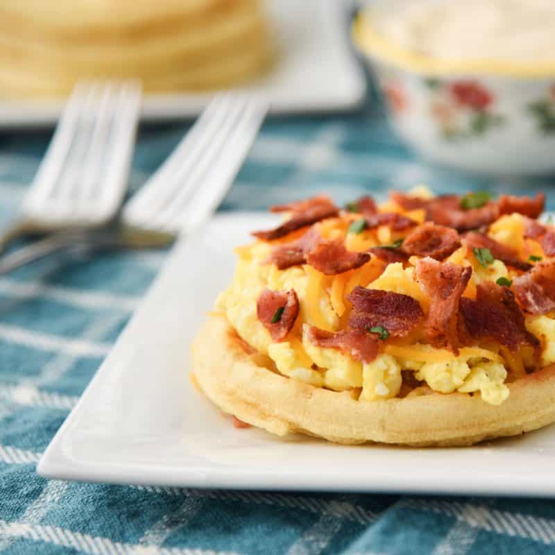The kids will love starting their day with Waffle Breakfast Pizzas and Maple Butter!