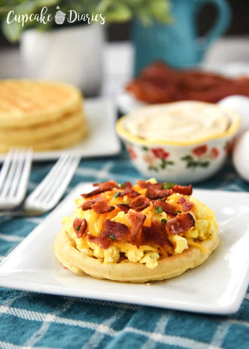 Waffle Breakfast Pizzas - The whole family will love these crispy waffle pizzas slathered in maple butter!