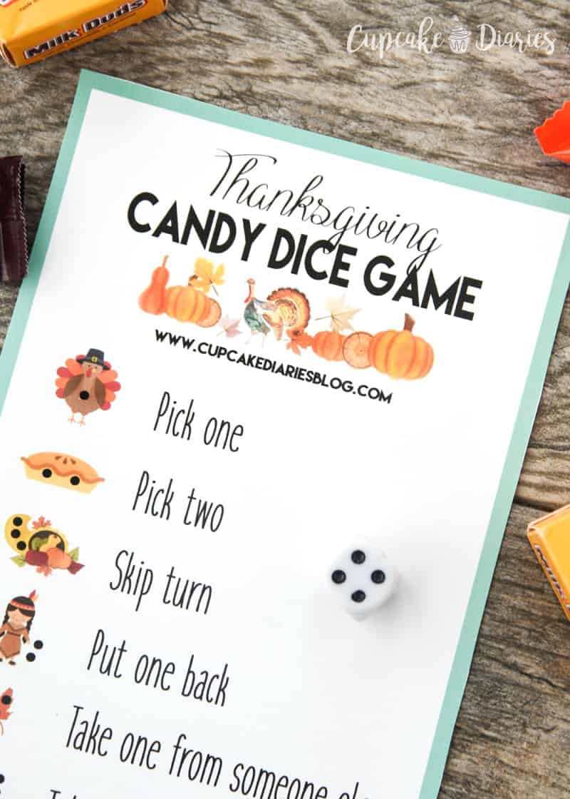 Thanksgiving Candy Dice Game - Perfect for the kids (and adults!) to play after they're finished eating Thanksgiving dinner!