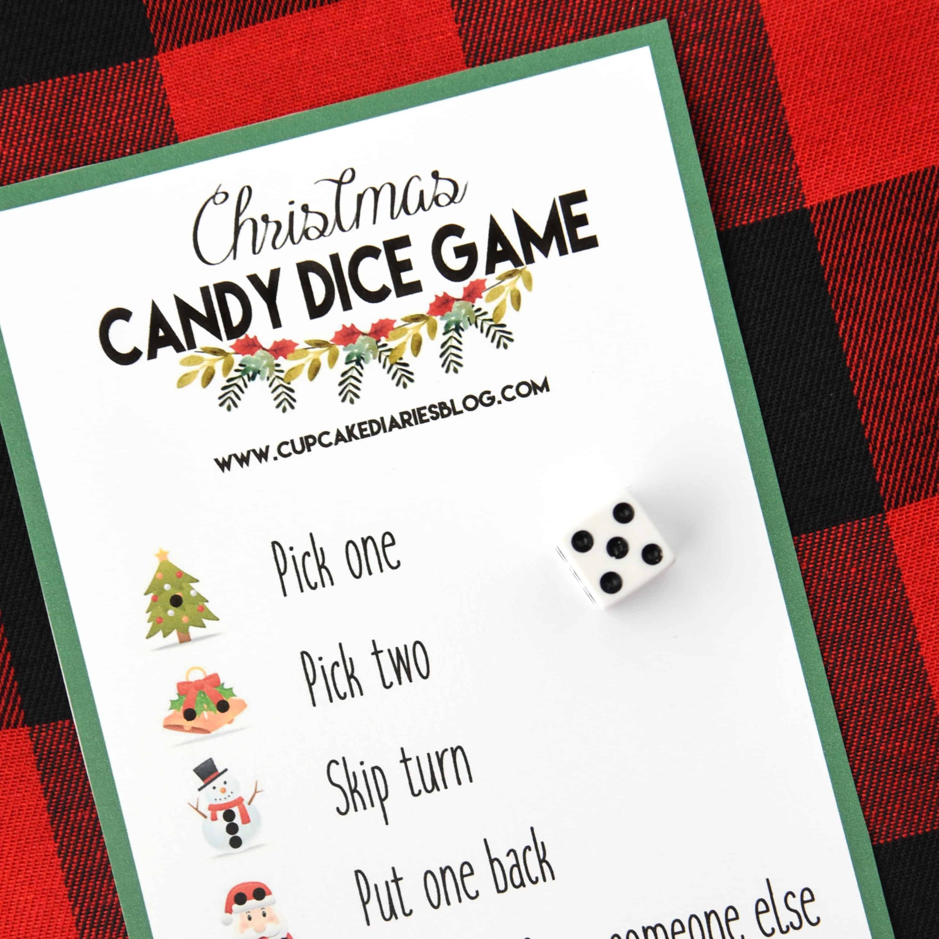 Christmas Candy Dice Game Printable Game for Kids