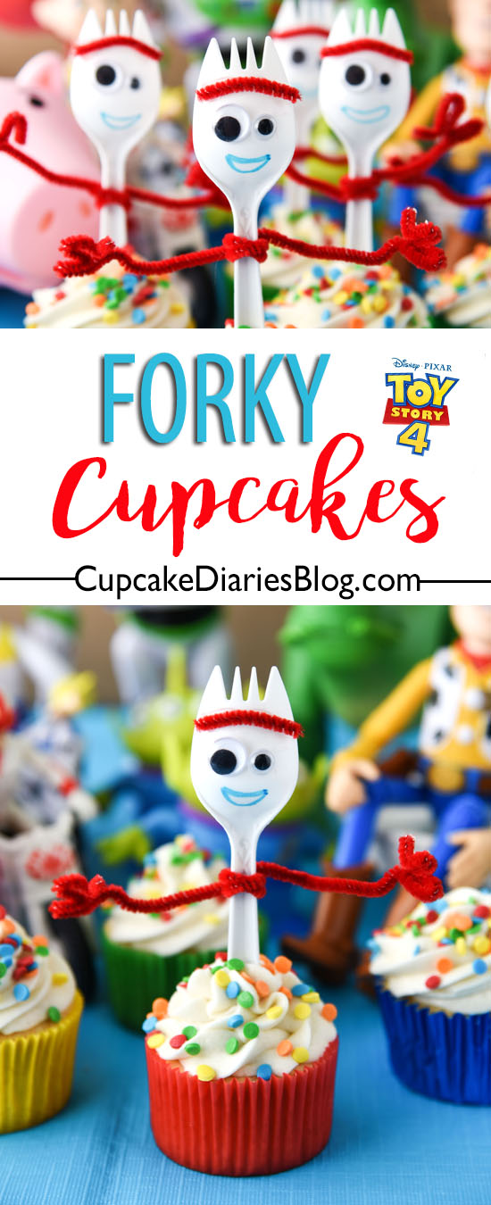 If you're planning a Toy Story 4 birthday party, Forky Cupcakes will be the perfect dessert!