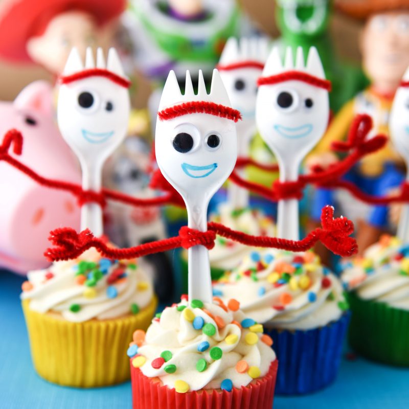Forky Cupcakes are the perfect dessert for a Toy Story 4 birthday party! They're so easy and a great way to bring that funny little spork to the party.